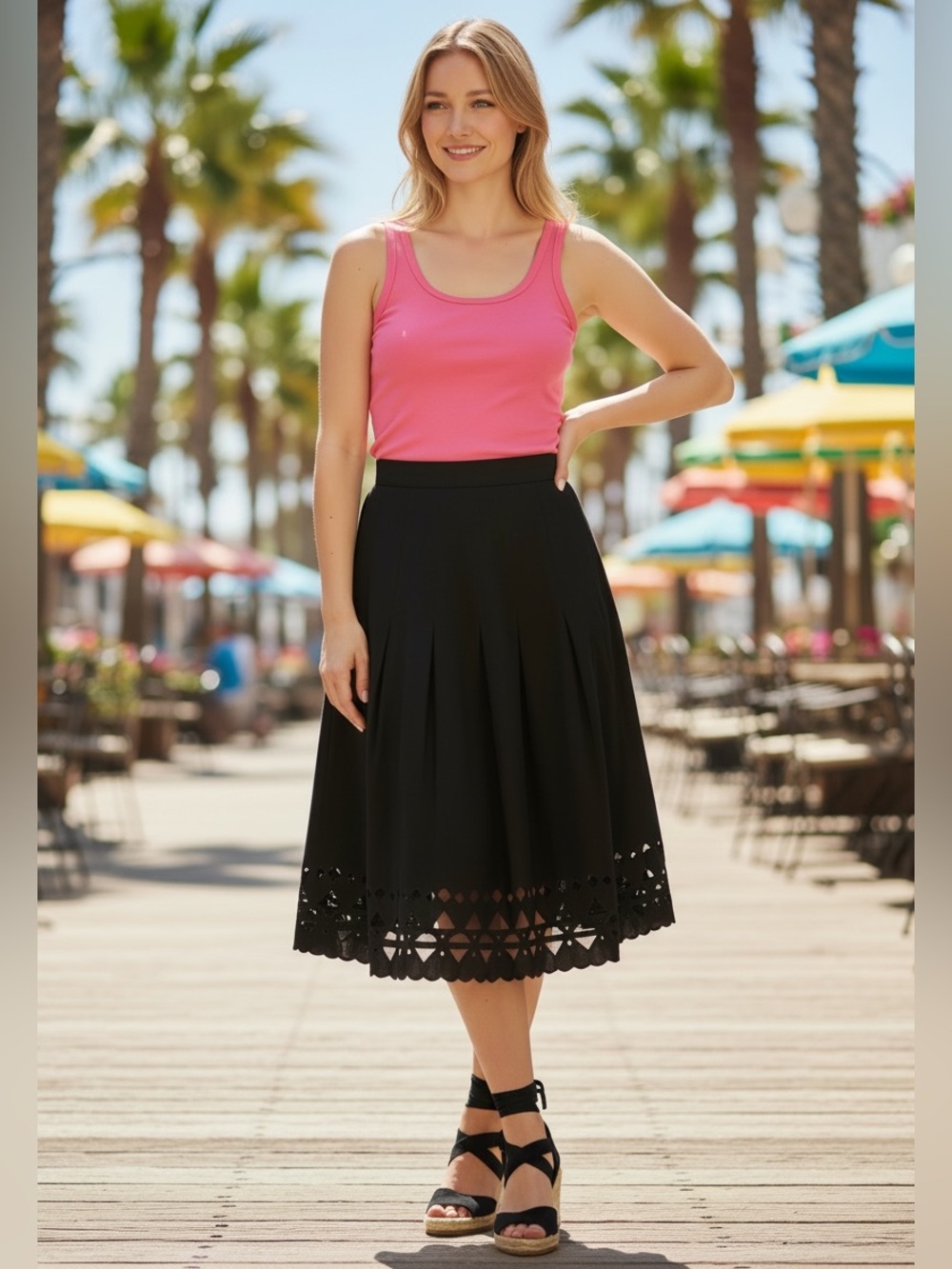 DKNY Black Eyelet Hem Linen Skirt Size 6